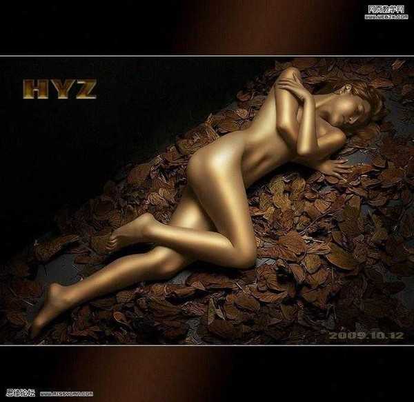 Photoshop 金属铜色调美女裸体