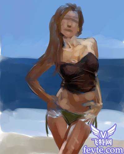 PS手绘教程:PS鼠绘海边性感比基尼模特