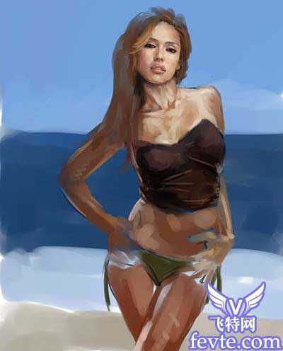 PS手绘教程:PS鼠绘海边性感比基尼模特