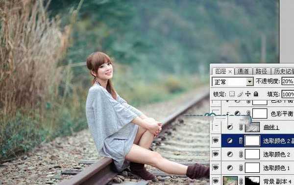 Photoshop为外景人物图片打造古典梦幻的春季暗青色