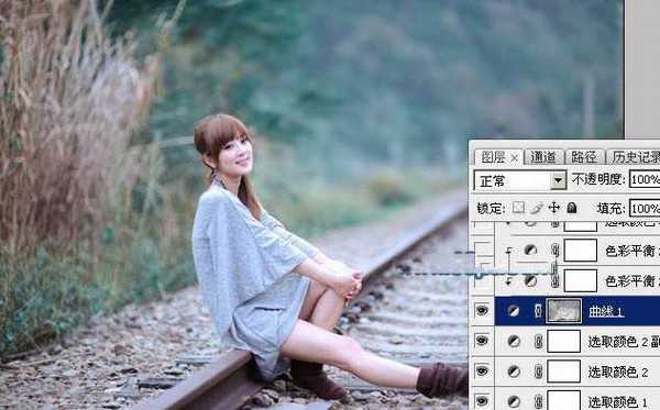 Photoshop为外景人物图片打造古典梦幻的春季暗青色